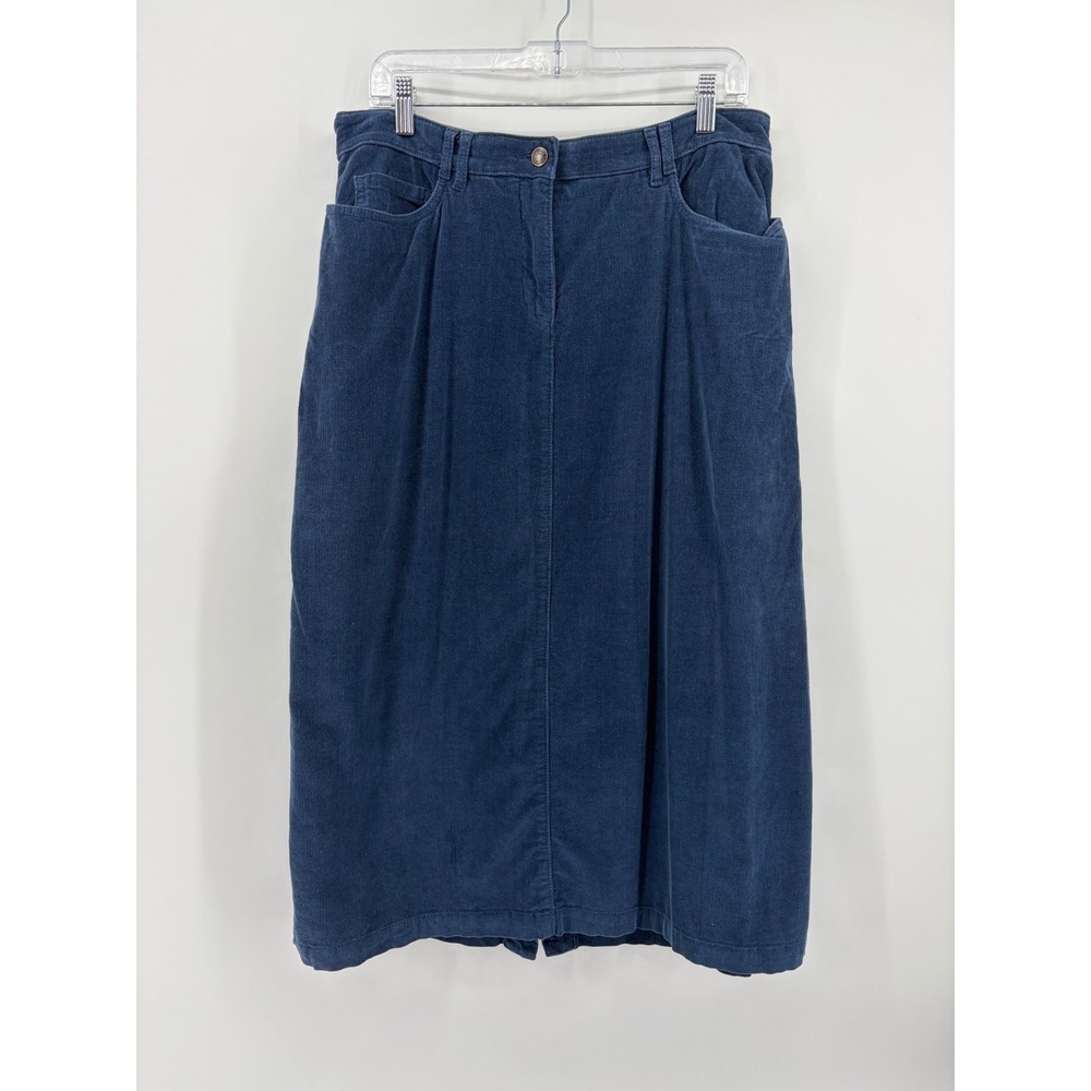 Croft & Barrow Womens 10 Navy Blue Corduroy Midi Skirt Stretch Pockets Straight